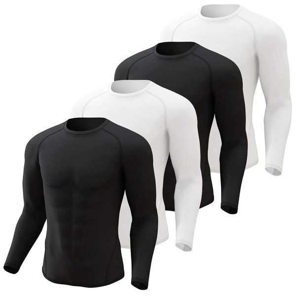Sharp Focus 4 Pack Compression Shirt Men Long Sleeve Cooling Dry Athletic Rash Guard T-Shirt for Sports