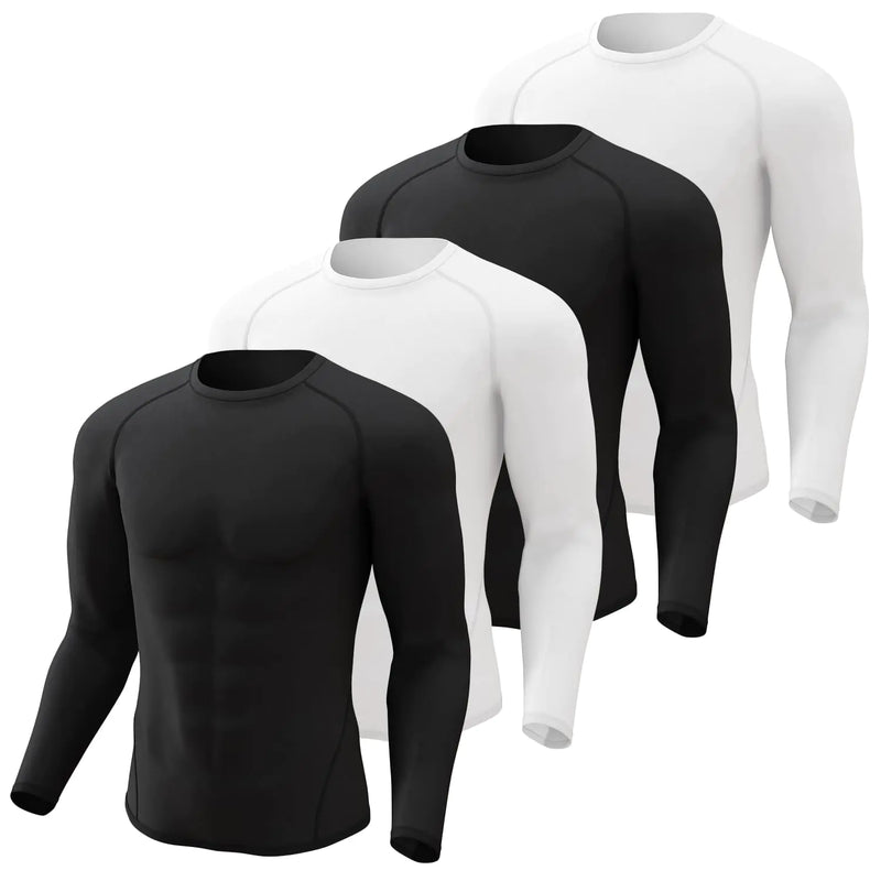 Sharp Focus 4 Pack Compression Shirt Men Long Sleeve Cooling Dry Athletic Rash Guard T-Shirt for Sports
