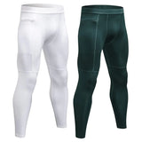 Sharp Focus Compression Leggings for Men Mens Sports Tights Active Compression Pants Quick Dry Running Workout Athletic Gym Leggings for Men (White+Dark GreenS