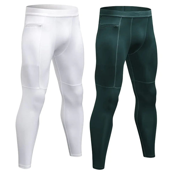 Sharp Focus Compression Leggings for Men Mens Sports Tights Active Compression Pants Quick Dry Running Workout Athletic Gym Leggings for Men (White+Dark GreenS