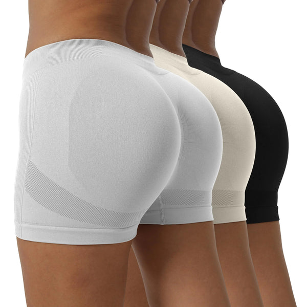 Sharp Focus 3 Piece Scrunch Butt Lifting Workout Booty Shorts for Women Seamless Gym Yoga Running Biker Hot Shorts