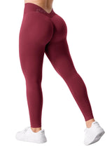 Sharp Focus V-Back Scrunch Butt Workout Leggings Women Seamless Gym Yoga Leggings High Waist Active Yoga Pants Wine Red