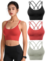 Sharp Focus Padded Sports Bras for Women Strappy Cross Back Yoga Bras Pack for Workout Fitness Running Gym Low Impact Top
