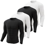 Sharp Focus 4 Pack Compression Shirt Men Long Sleeve Cooling Dry Athletic Rash Guard T-Shirt for Sports