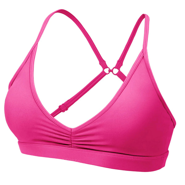 Sharp Focus Sports Bras for Women Workout Cross Back Gym Bra Padded Light Impact Strappy Yoga Crop Top Rose Red M