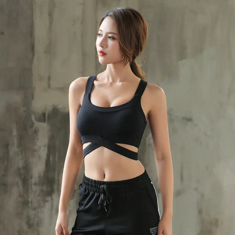 Sharp Focus Cross Black Sports Bra for Running