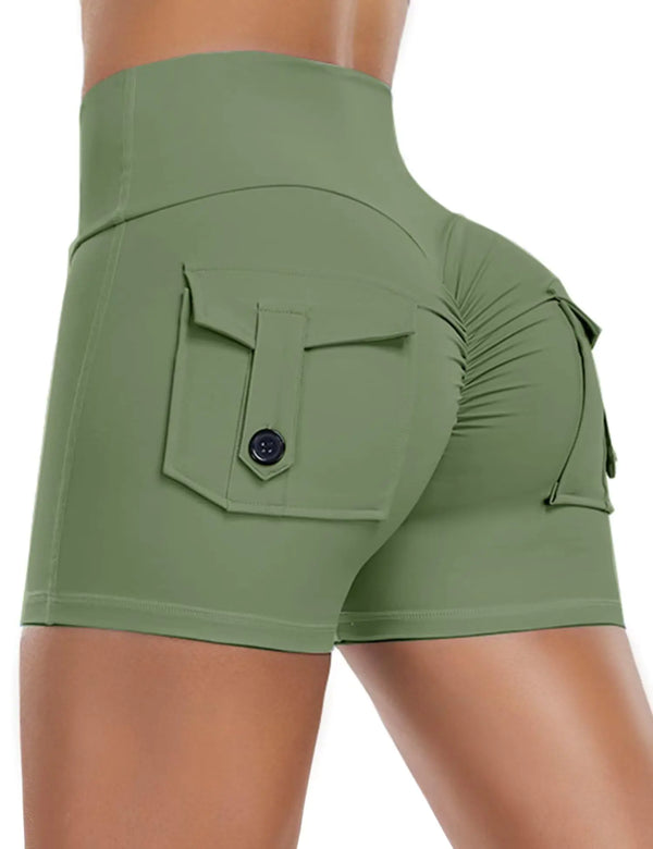 Sharp Focus Women's Scrunch Butt Shorts V Waist Workout Gym Shorts with Pocket High Waisted Yoga Booty Lifting Shorts(GreenSmall)