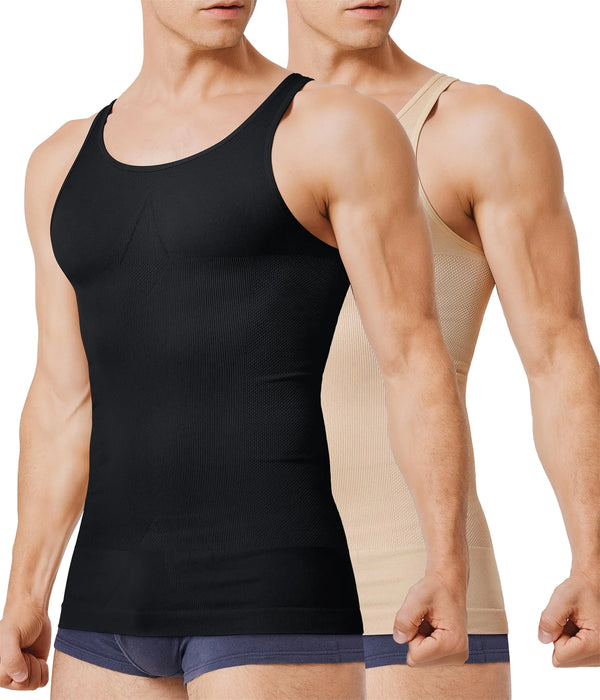 Sharp Focus 2 Pack Compression Shirt Men Slimming Body Shaper Vest Sleeveless Tank Top Workout Shirts