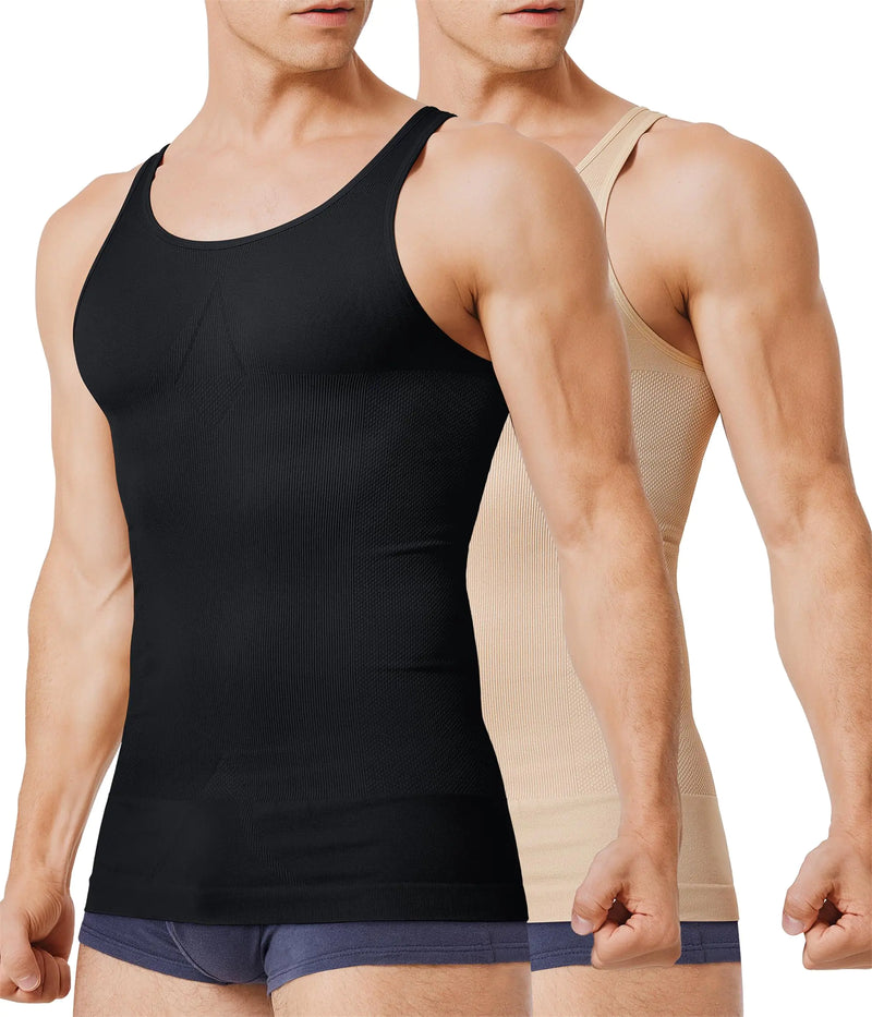 Sharp Focus 2 Pack Compression Shirt Men Slimming Body Shaper Vest Sleeveless Tank Top Workout Shirts