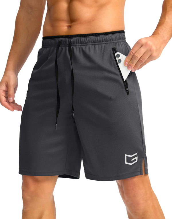 Sharp Focus Mens Gym Shorts wtih Zipper Pocket 9" Athletic Basketball Mesh Shorts for Men Workout Quick Dry Lightiweight(Dark GreyXXL)