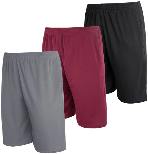 Sharp Focus Mens 3-Pack Mesh Shorts Active Wear Athletic Short Men Basketball Pockets Workout Gym Soccer Running Summer Fitness Quick Dry Casual Clothes Sport Training Hiking - Set 4 L