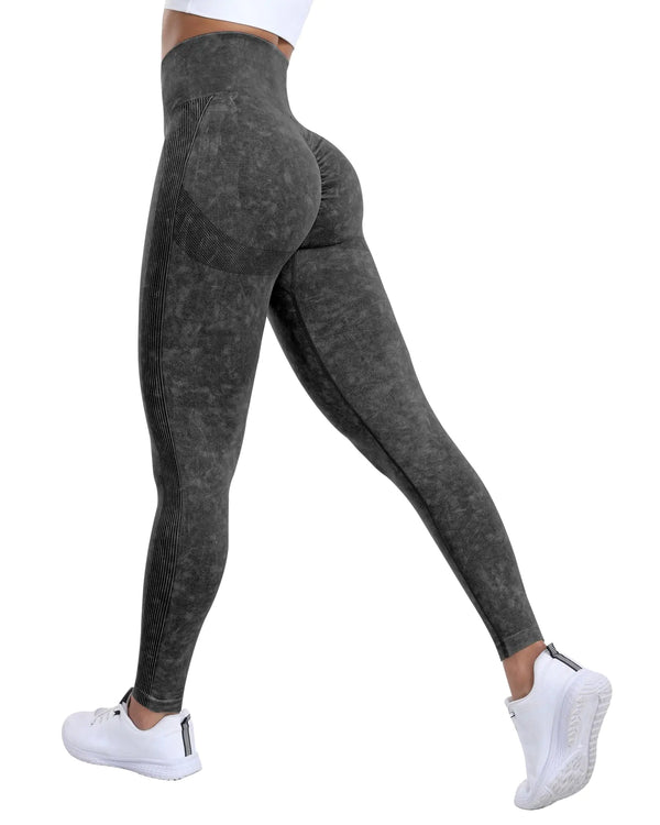 Sharp Focus Workout Leggings for Women Butt Lifting Gym Scrunch Butt Seamless Leggings(Washed BlackM)