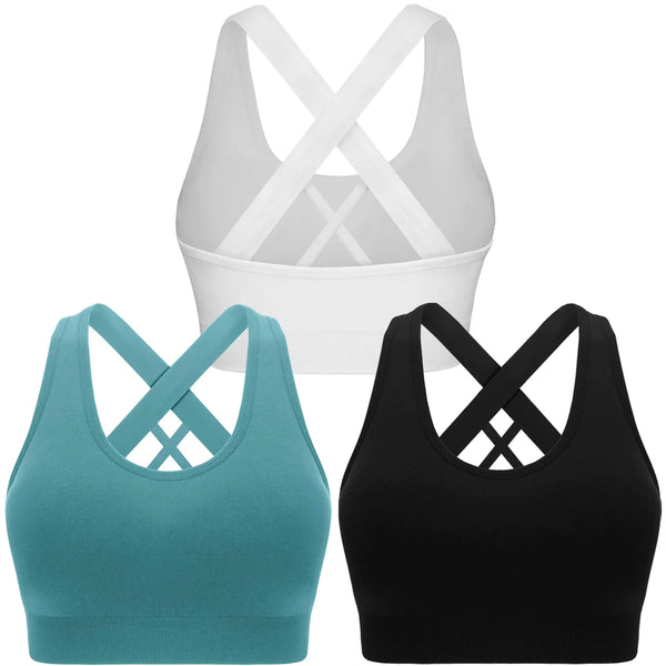 Sharp Focus Double Couple Sports Bras for Women Padded High Impact Seamless Criss Cross Back Workout Tops Gym Activewear Bra Large