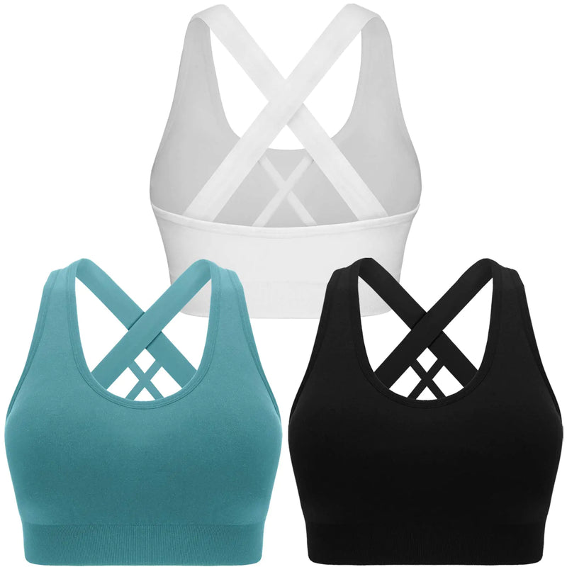 Sharp Focus Double Couple Sports Bras for Women Padded High Impact Seamless Criss Cross Back Workout Tops Gym Activewear Bra Large